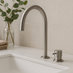 Waterevolution Flow 2-otvorová baterie na umyvadlo z nerezové oceli s nízkým U výtokem 200 mm T1121UIE